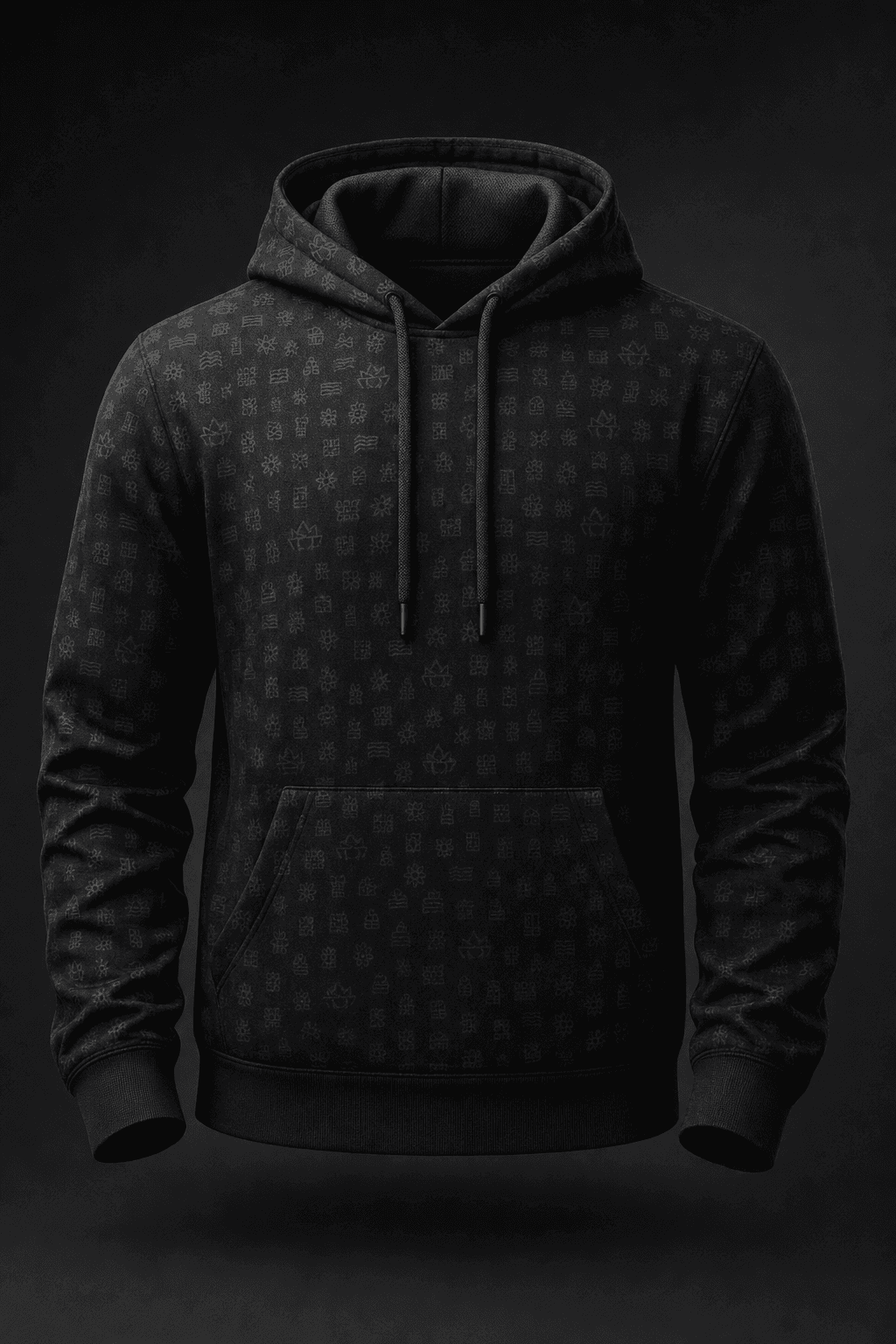 Black hoodie with tonal all-over print